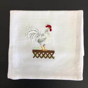 Embroidered Flour-Sack-Towel, White Rooster on Fence Embroidered Flour-Sack-Towel, White Rooster on Fence
